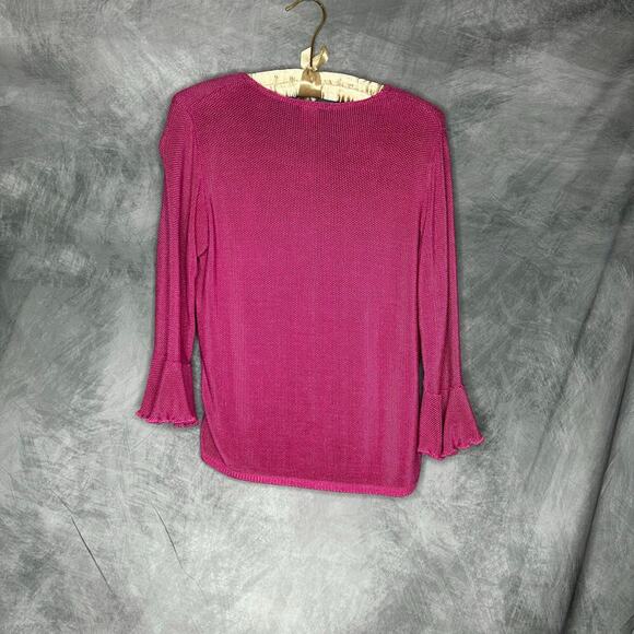 VTG Sarah Arizona Top Blouse Women M 3/4 Flare Sleeve Knit Bright Pink y2K - Picture 3 of 9